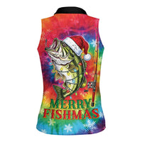 Funny Fishmas Bass Women Sleeveless Polo Shirt Merry Fishmas Tie-dye Christmas Vibes - Wonder Print Shop