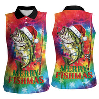 Funny Fishmas Bass Women Sleeveless Polo Shirt Merry Fishmas Tie-dye Christmas Vibes - Wonder Print Shop