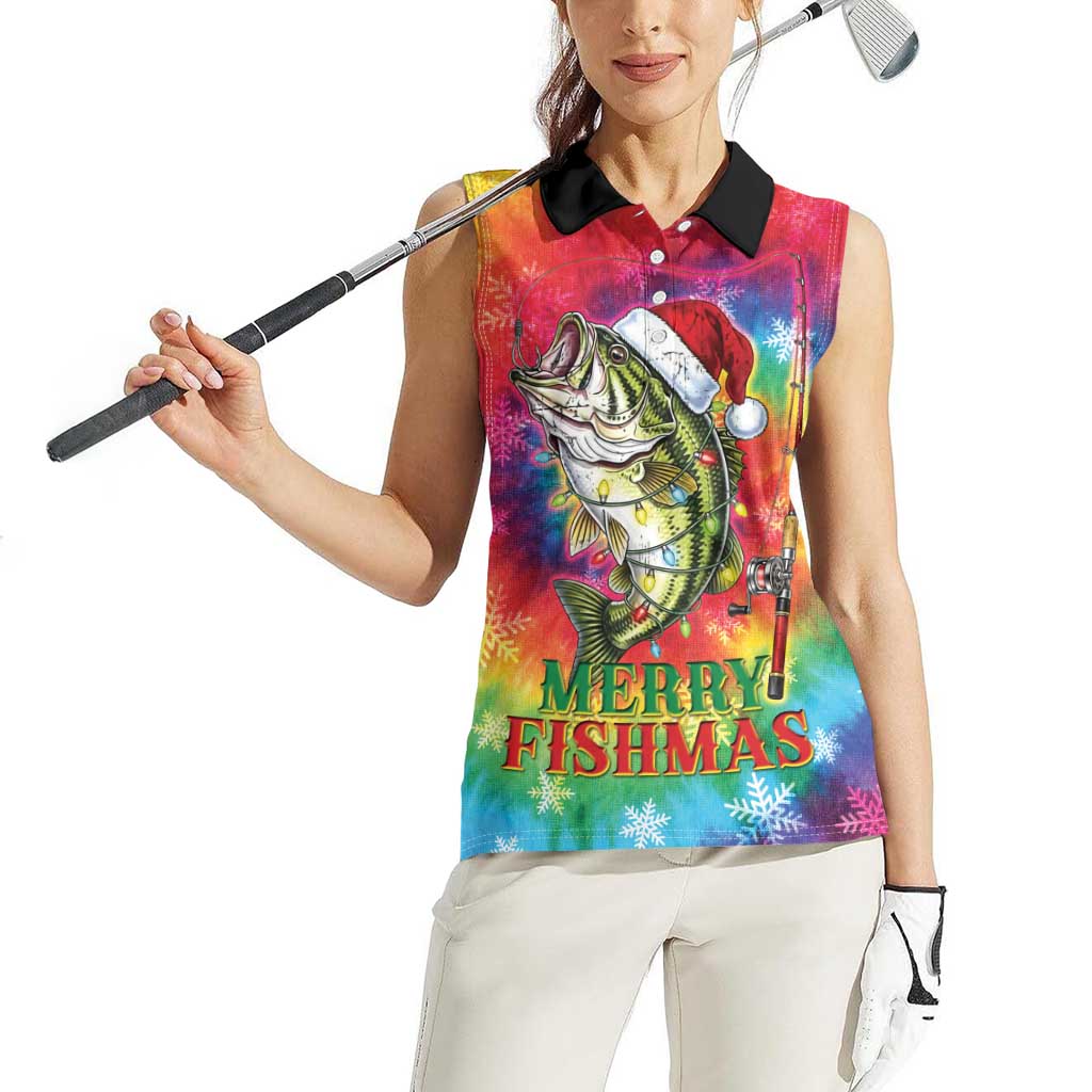 Funny Fishmas Bass Women Sleeveless Polo Shirt Merry Fishmas Tie-dye Christmas Vibes - Wonder Print Shop