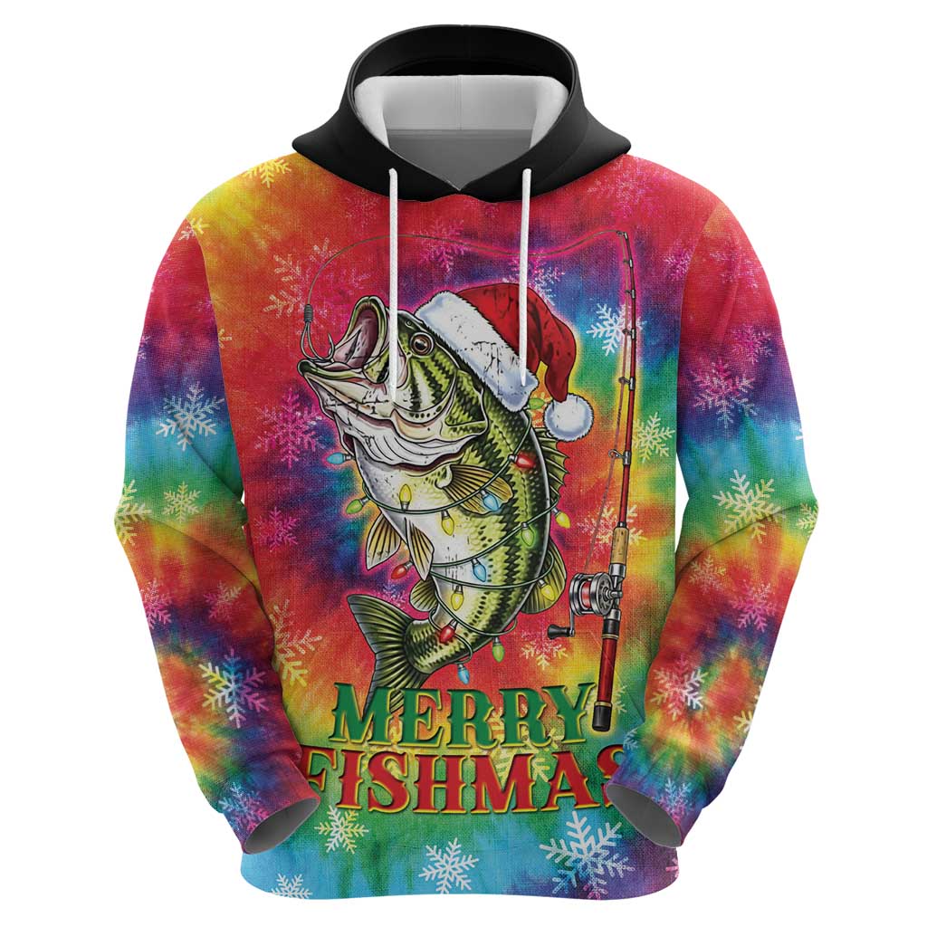 Funny Fishmas Bass Zip Hoodie Merry Fishmas Tie-dye Christmas Vibes - Wonder Print Shop