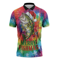 Funny Fishmas Bass Zipper Polo Shirt Merry Fishmas Tie-dye Christmas Vibes - Wonder Print Shop