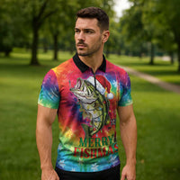Funny Fishmas Bass Zipper Polo Shirt Merry Fishmas Tie-dye Christmas Vibes - Wonder Print Shop