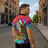Funny Fishmas Bass Zipper Polo Shirt Merry Fishmas Tie-dye Christmas Vibes - Wonder Print Shop