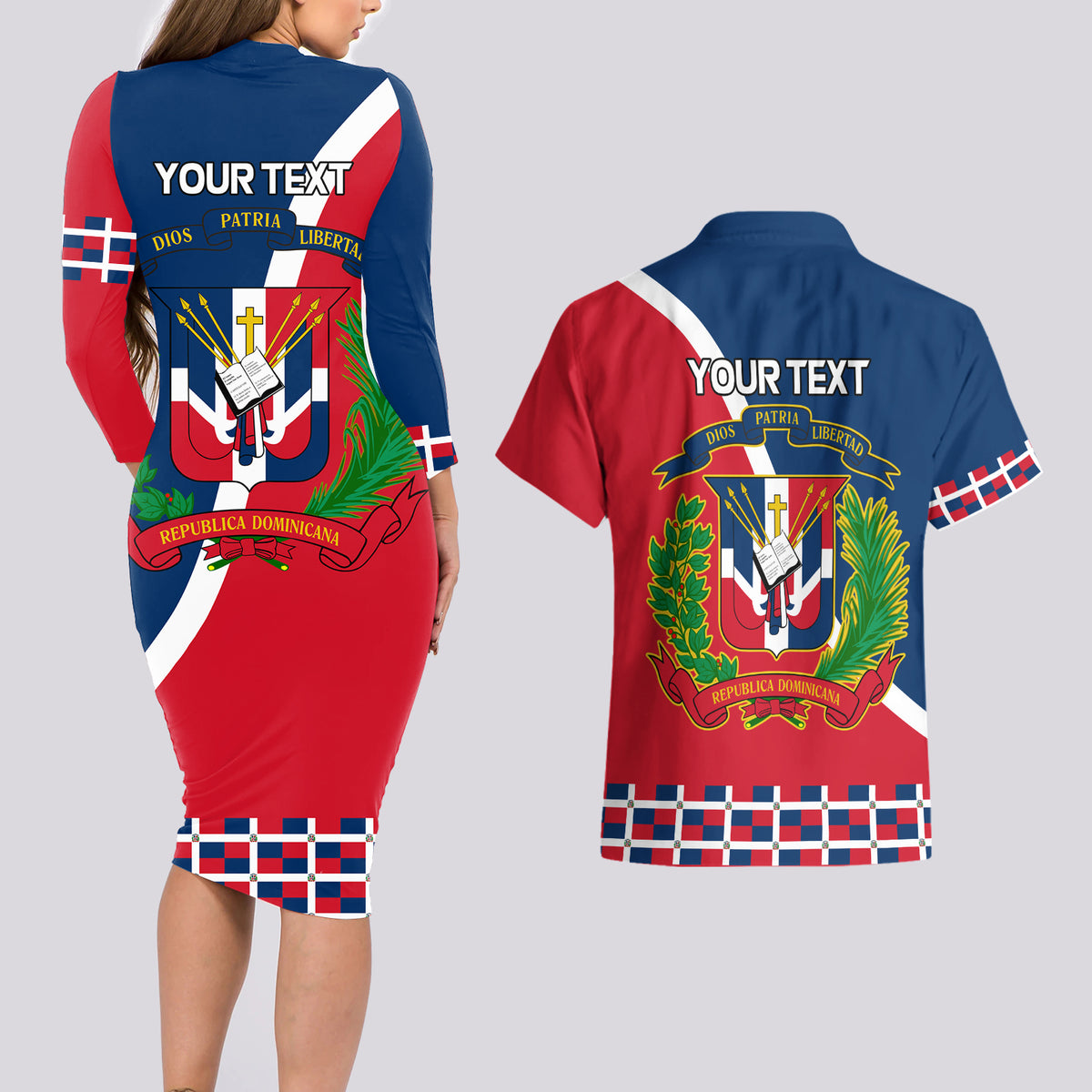 Dominican Republic 180th Years Independence Day Personalized Couples Matching Long Sleeve Bodycon Dress and Hawaiian Shirt LT9 - Wonder Print Shop