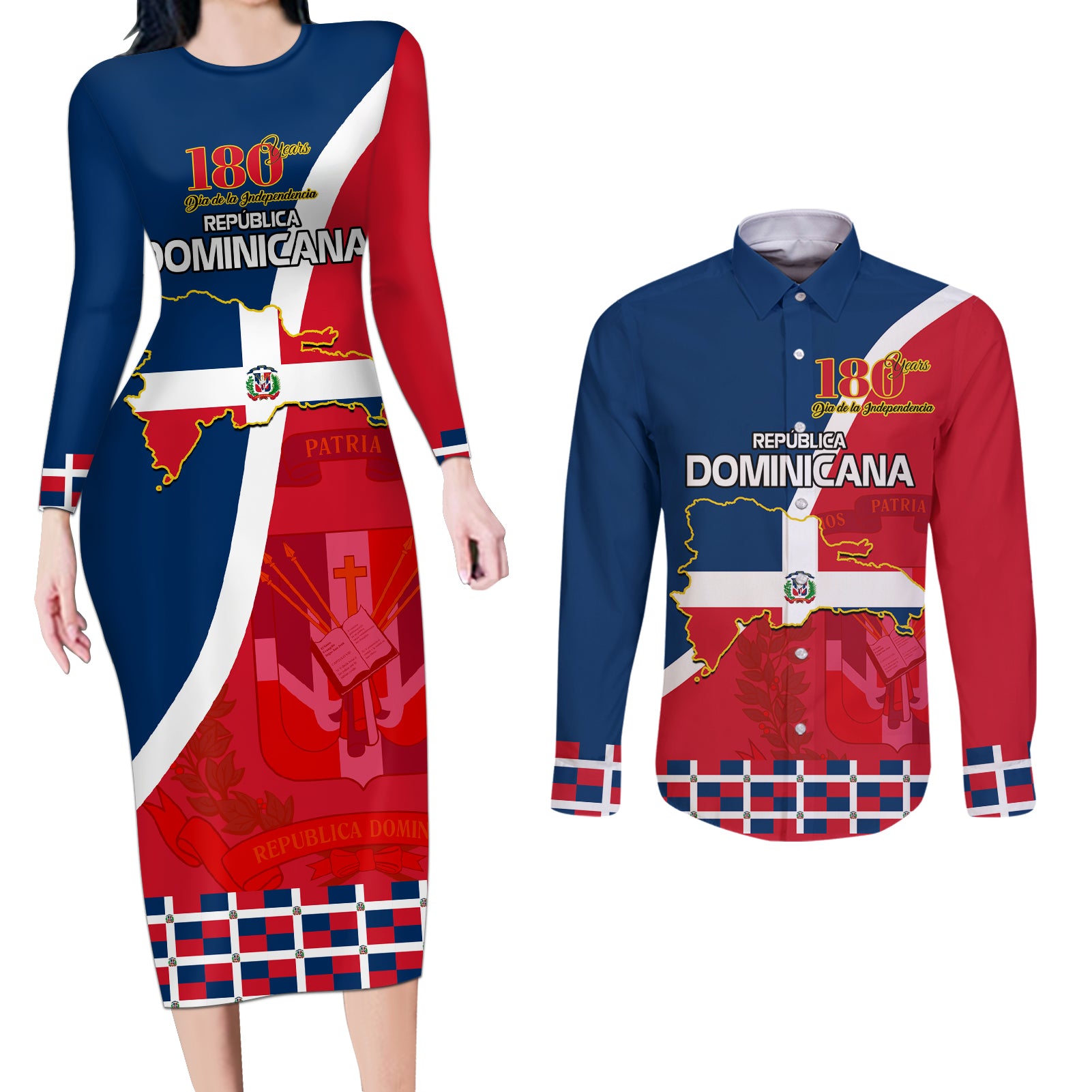 dominican-republic-180th-years-independence-day-personalized-couples-matching-long-sleeve-bodycon-dress-and-long-sleeve-button-shirt
