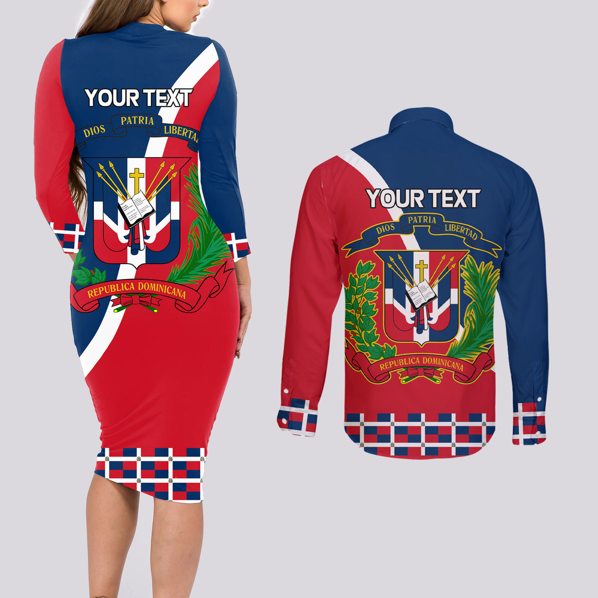 Dominican Republic 180th Years Independence Day Personalized Couples Matching Long Sleeve Bodycon Dress and Long Sleeve Button Shirt LT9 - Wonder Print Shop