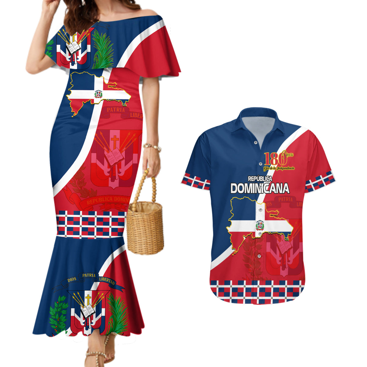 Dominican Republic 180th Years Independence Day Personalized Couples Matching Mermaid Dress and Hawaiian Shirt LT9 - Wonder Print Shop