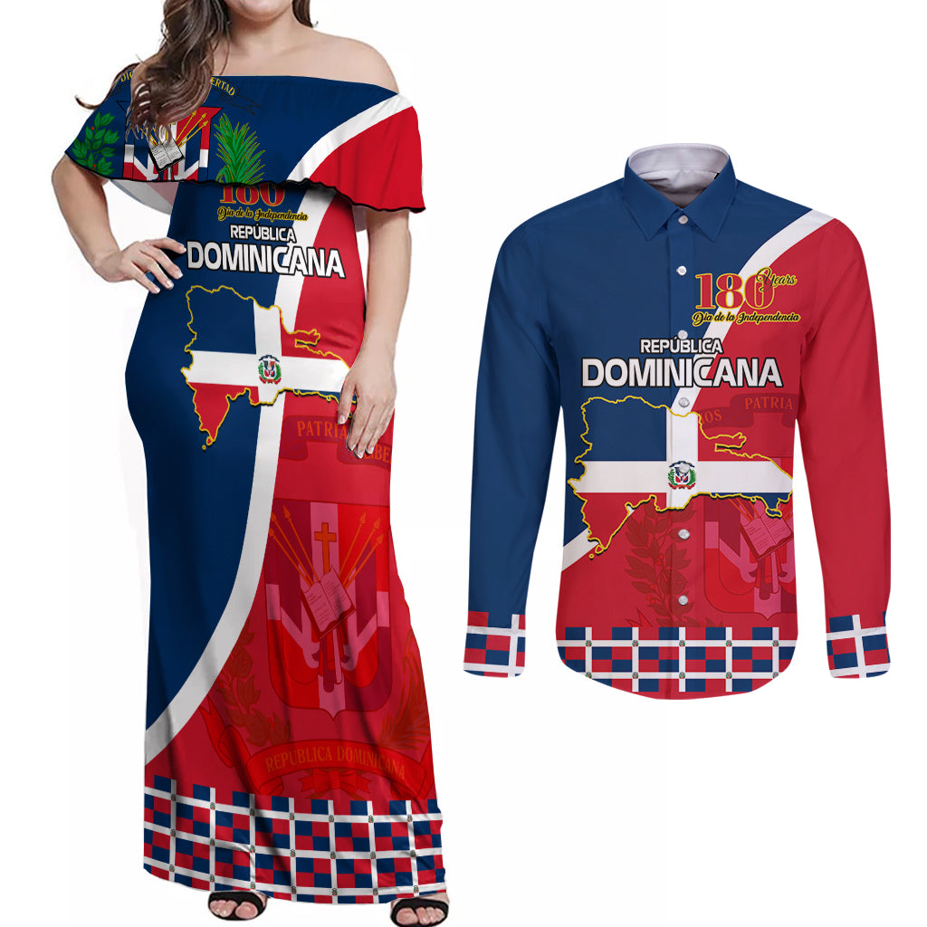 Dominican Republic 180th Years Independence Day Personalized Couples Matching Off Shoulder Maxi Dress and Long Sleeve Button Shirt LT9 - Wonder Print Shop