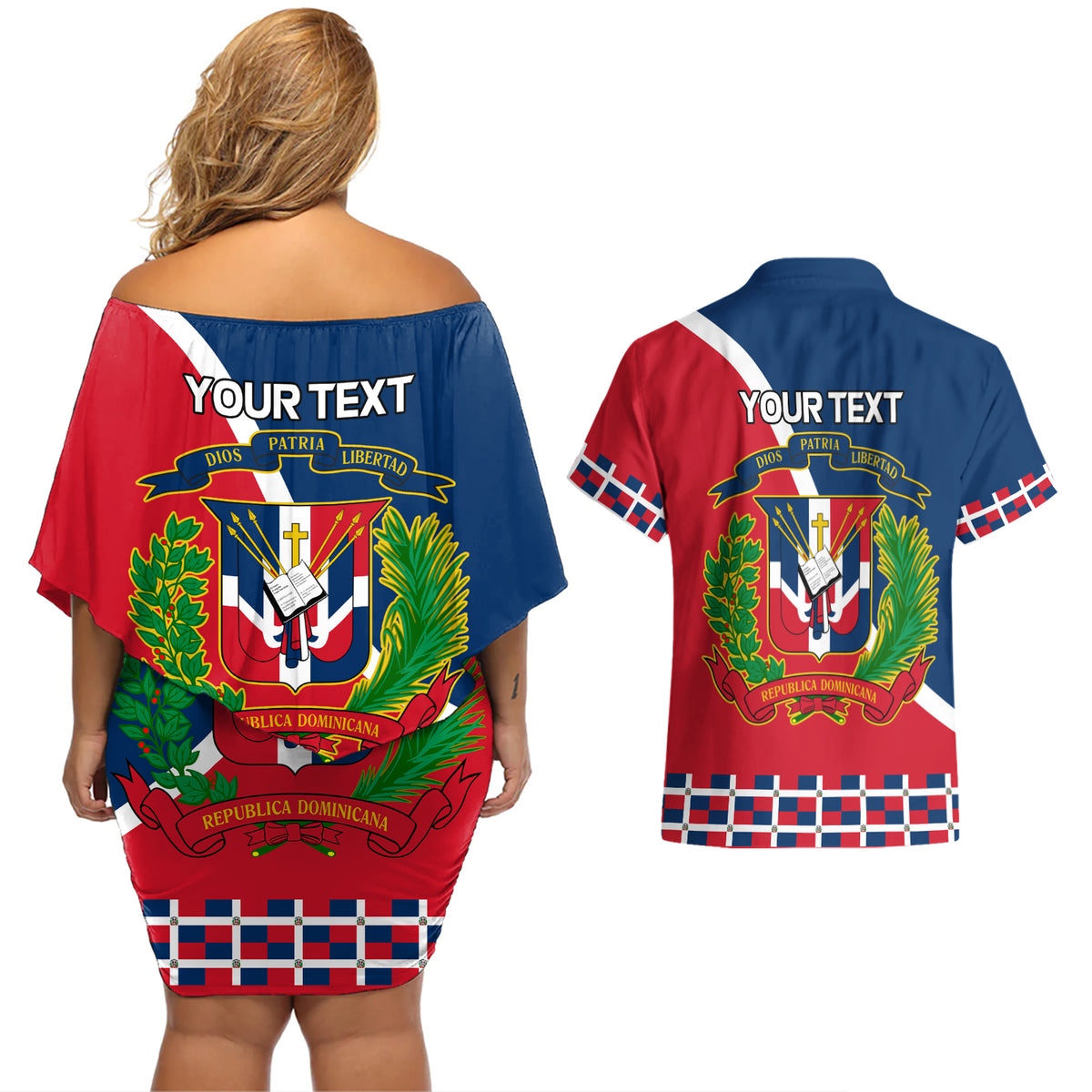 Dominican Republic 180th Years Independence Day Personalized Couples Matching Off Shoulder Short Dress and Hawaiian Shirt LT9 - Wonder Print Shop