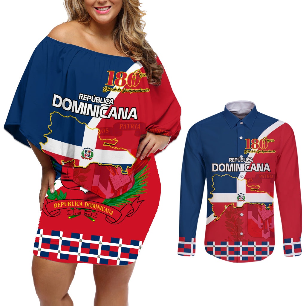 dominican-republic-180th-years-independence-day-personalized-couples-matching-off-shoulder-short-dress-and-long-sleeve-button-shirt