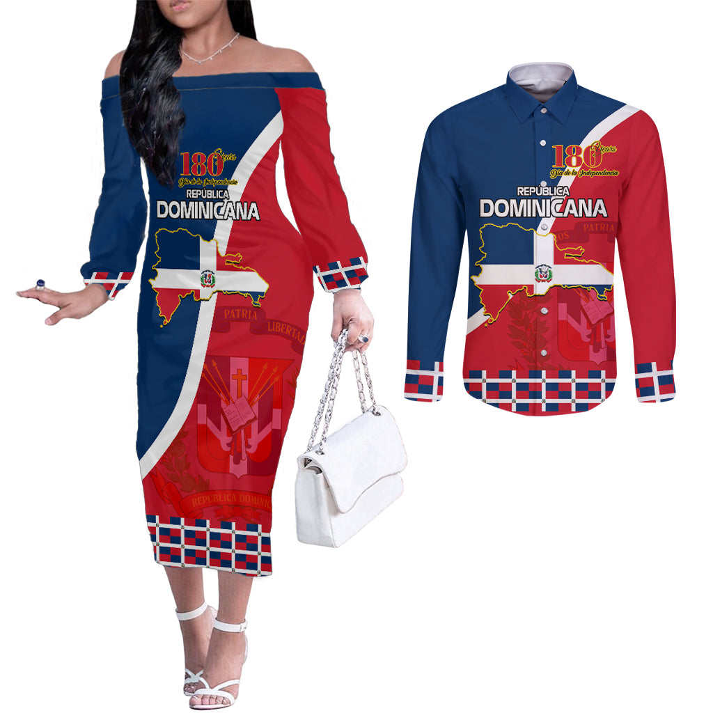 dominican-republic-180th-years-independence-day-personalized-couples-matching-off-the-shoulder-long-sleeve-dress-and-long-sleeve-button-shirt