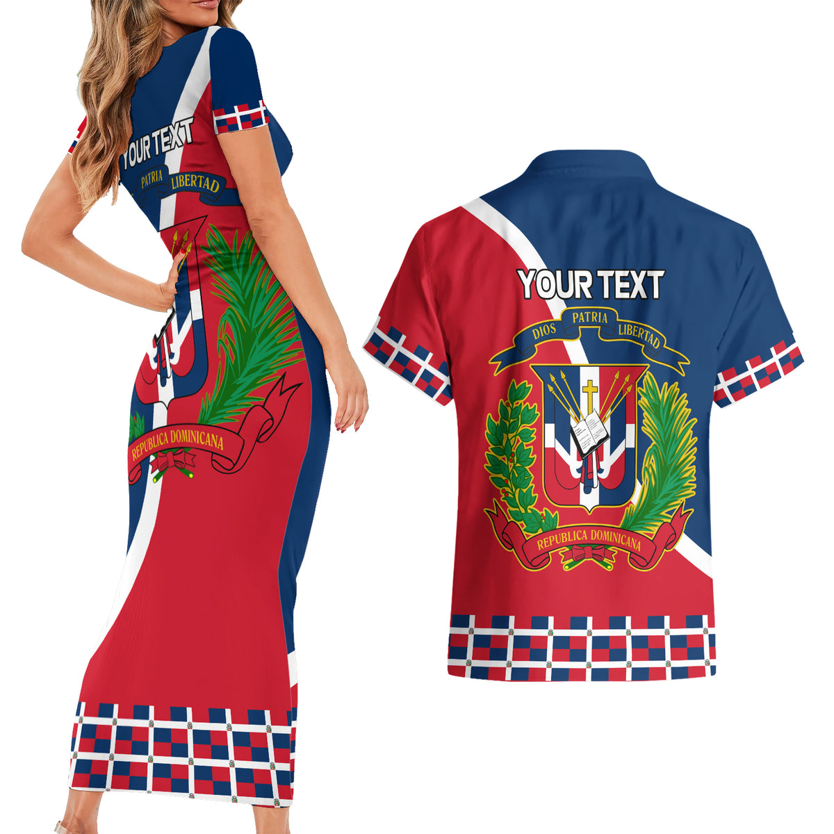 Dominican Republic 180th Years Independence Day Personalized Couples Matching Short Sleeve Bodycon Dress and Hawaiian Shirt LT9 - Wonder Print Shop