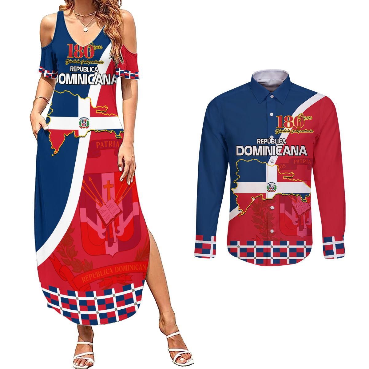Dominican Republic 180th Years Independence Day Personalized Couples Matching Summer Maxi Dress and Long Sleeve Button Shirt LT9 - Wonder Print Shop