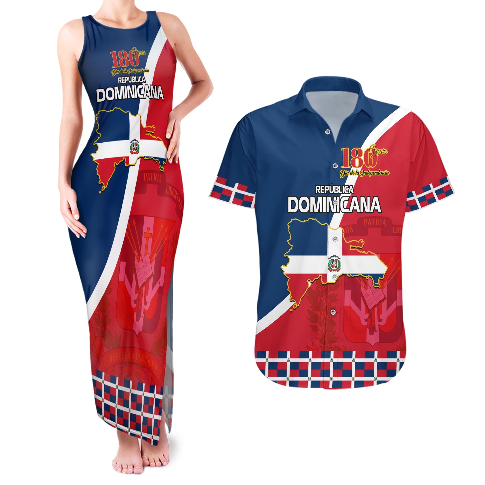 Dominican Republic 180th Years Independence Day Personalized Couples Matching Tank Maxi Dress and Hawaiian Shirt LT9 - Wonder Print Shop