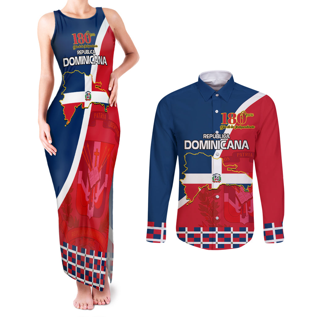 Dominican Republic 180th Years Independence Day Personalized Couples Matching Tank Maxi Dress and Long Sleeve Button Shirt LT9 - Wonder Print Shop