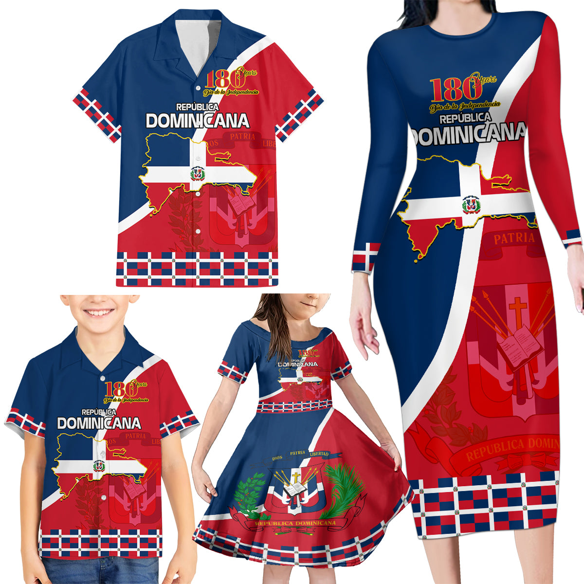 Dominican Republic 180th Years Independence Day Personalized Family Matching Long Sleeve Bodycon Dress and Hawaiian Shirt LT9 - Wonder Print Shop