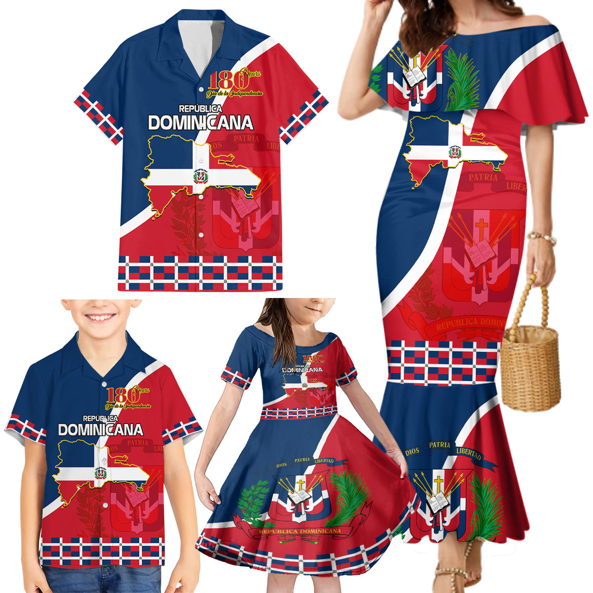 Dominican Republic 180th Years Independence Day Personalized Family Matching Mermaid Dress and Hawaiian Shirt LT9 - Wonder Print Shop