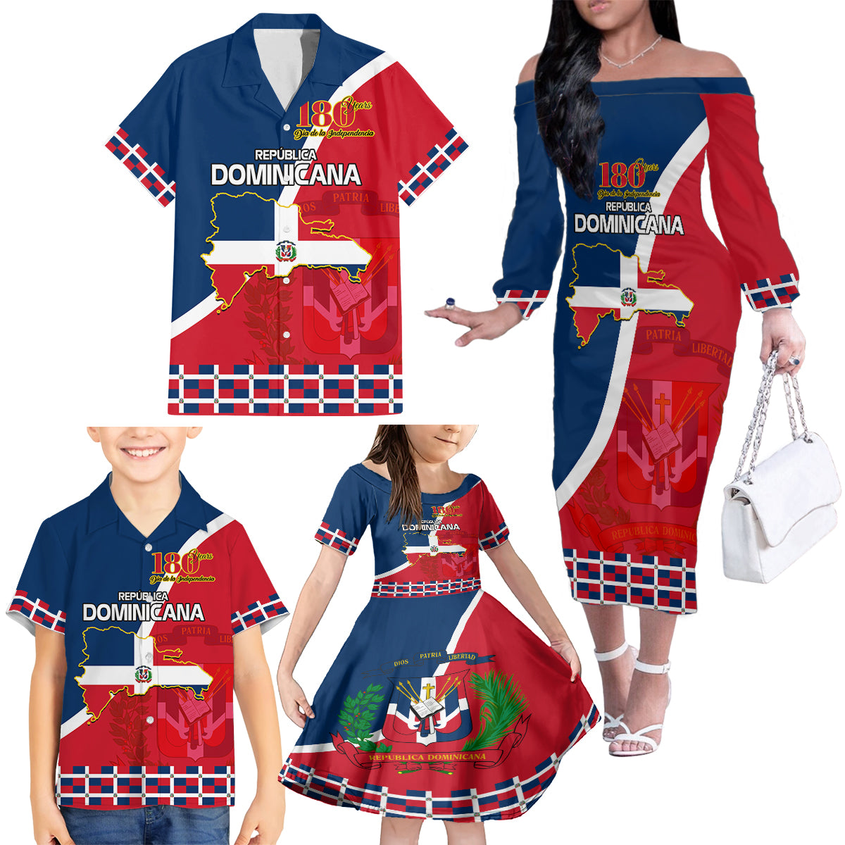 dominican-republic-180th-years-independence-day-personalized-family-matching-off-shoulder-long-sleeve-dress-and-hawaiian-shirt