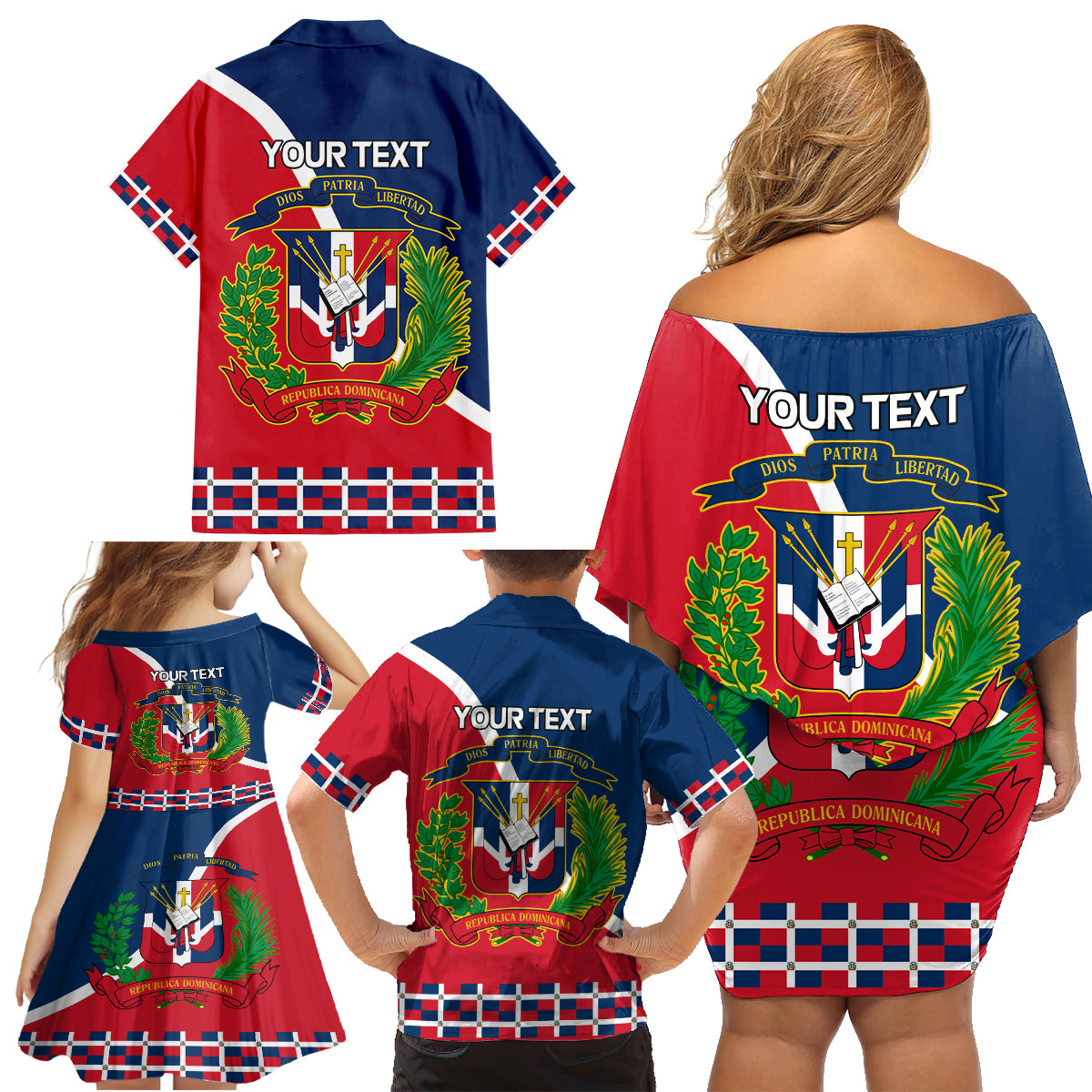 Dominican Republic 180th Years Independence Day Personalized Family Matching Off Shoulder Short Dress and Hawaiian Shirt LT9 - Wonder Print Shop