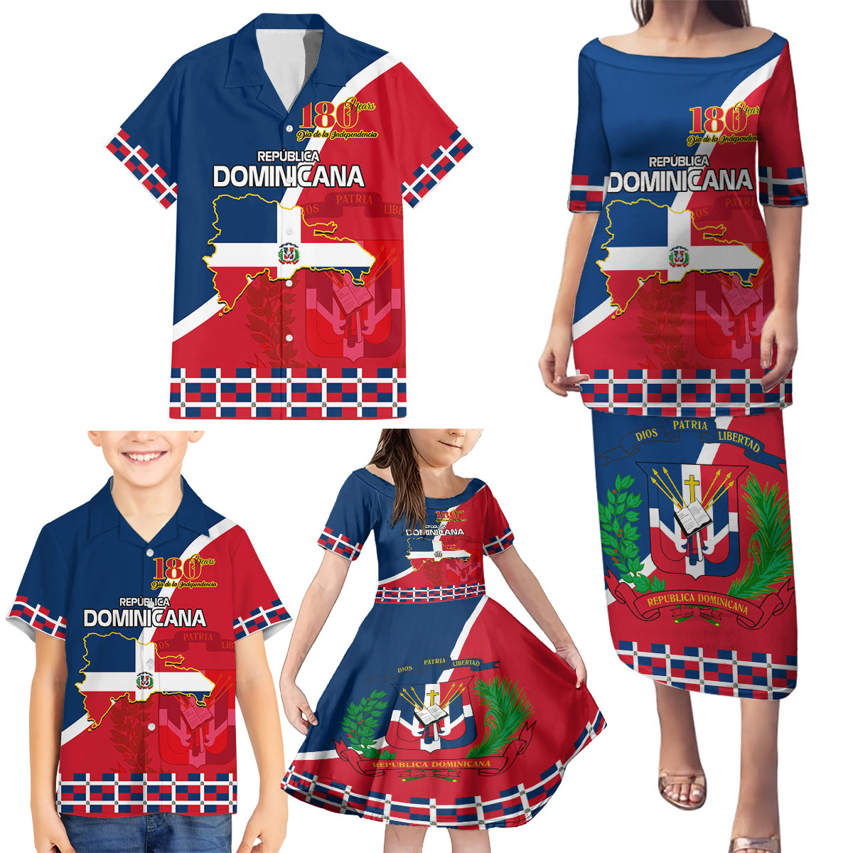 Dominican Republic 180th Years Independence Day Personalized Family Matching Puletasi and Hawaiian Shirt - Wonder Print Shop