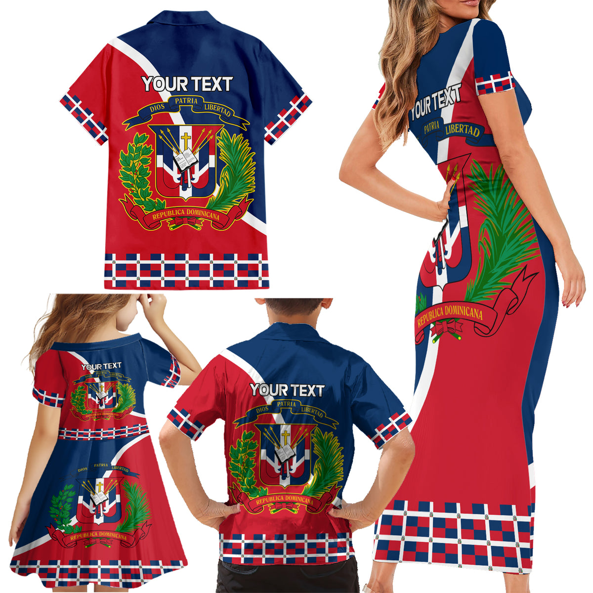 Dominican Republic 180th Years Independence Day Personalized Family Matching Short Sleeve Bodycon Dress and Hawaiian Shirt - Wonder Print Shop