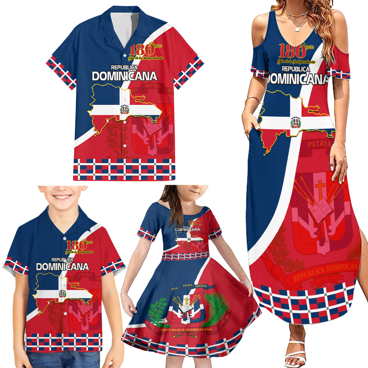Dominican Republic 180th Years Independence Day Personalized Family Matching Summer Maxi Dress and Hawaiian Shirt - Wonder Print Shop