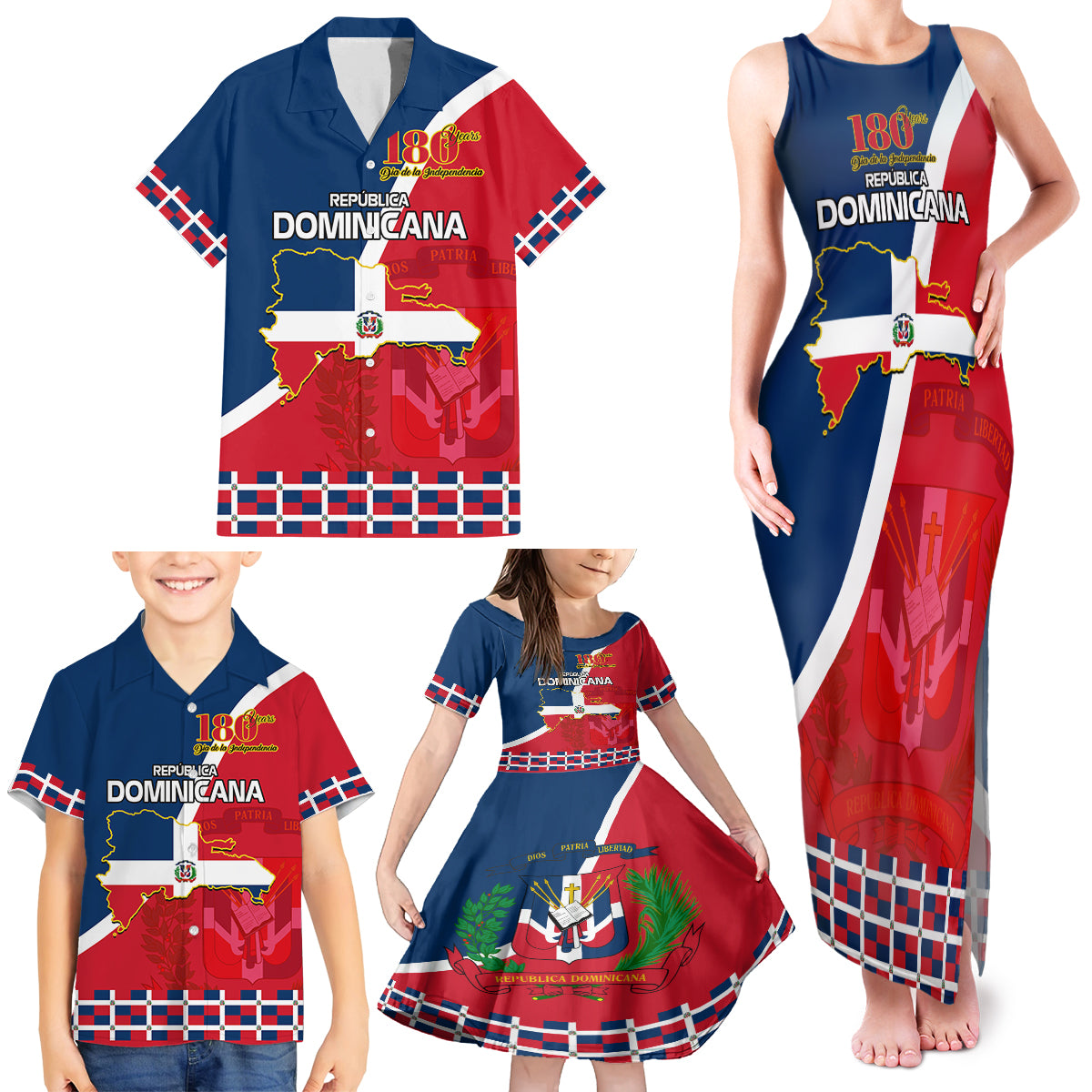 Dominican Republic 180th Years Independence Day Personalized Family Matching Tank Maxi Dress and Hawaiian Shirt - Wonder Print Shop