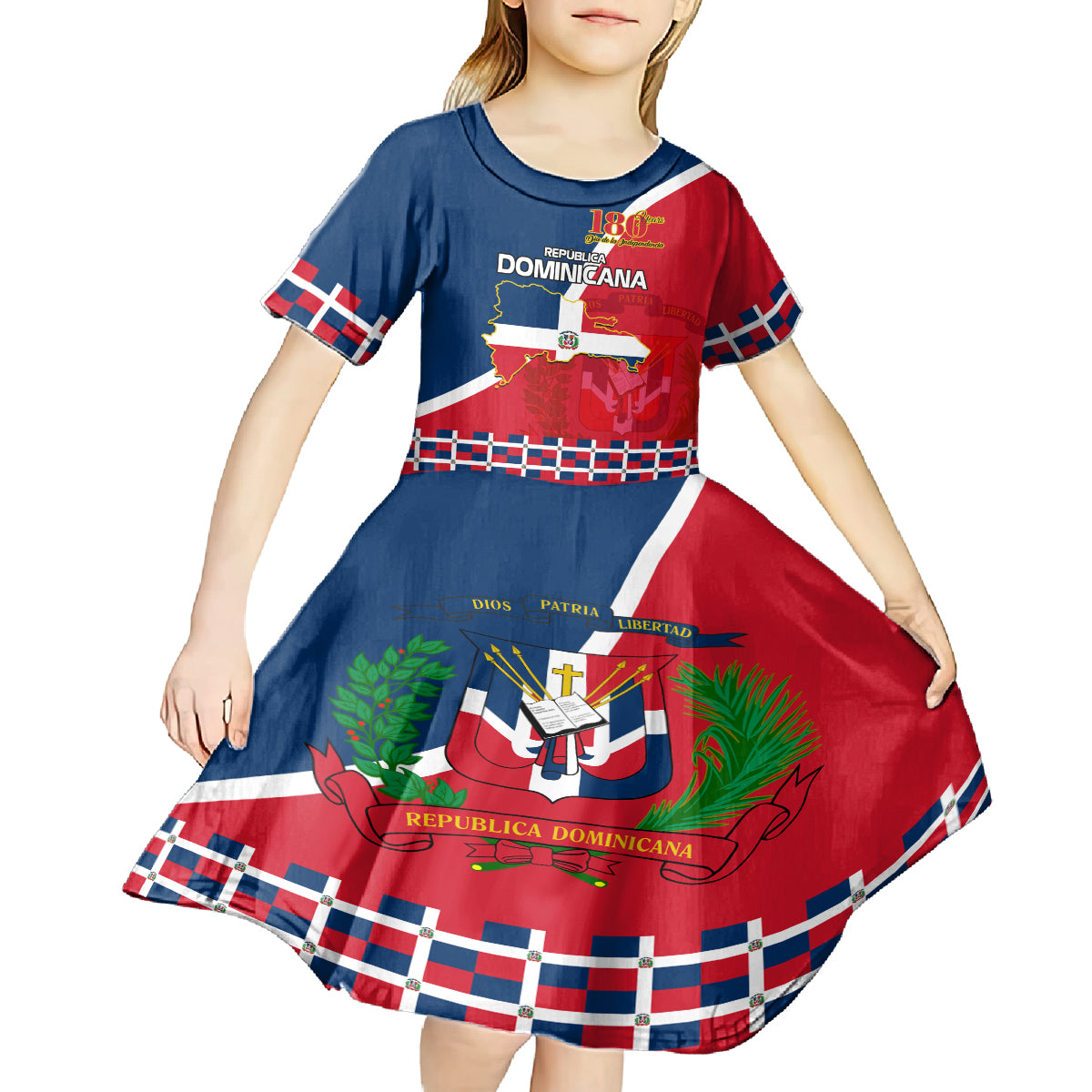 Dominican Republic 180th Years Independence Day Personalized Kid Short Sleeve Dress - Wonder Print Shop