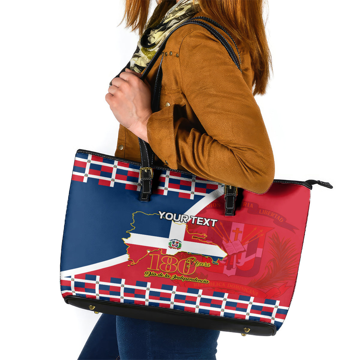 Dominican Republic 180th Years Independence Day Personalized Leather Tote Bag - Wonder Print Shop