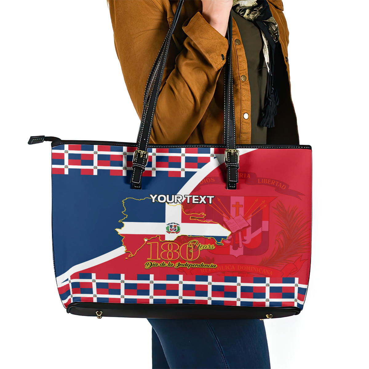Dominican Republic 180th Years Independence Day Personalized Leather Tote Bag - Wonder Print Shop