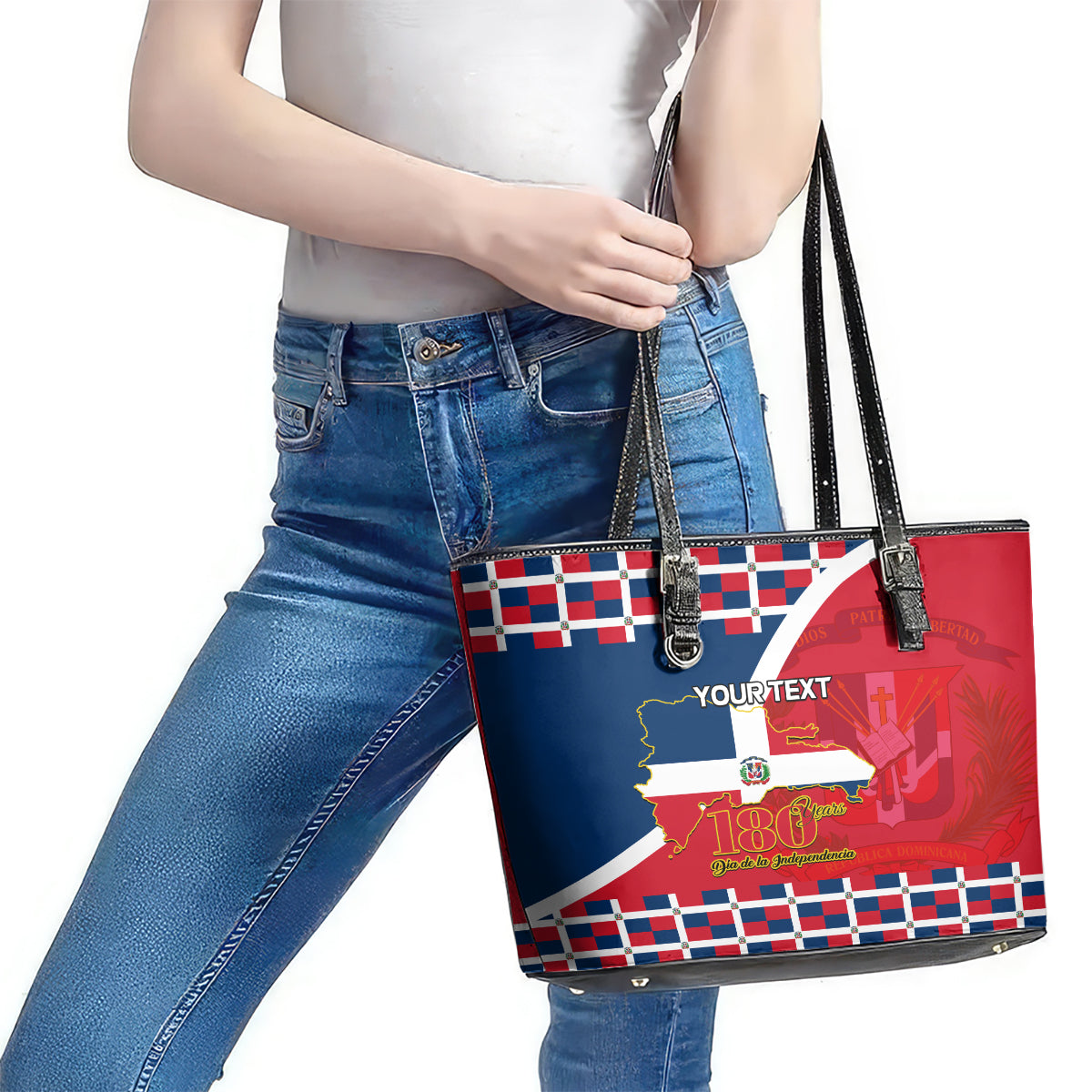 Dominican Republic 180th Years Independence Day Personalized Leather Tote Bag - Wonder Print Shop