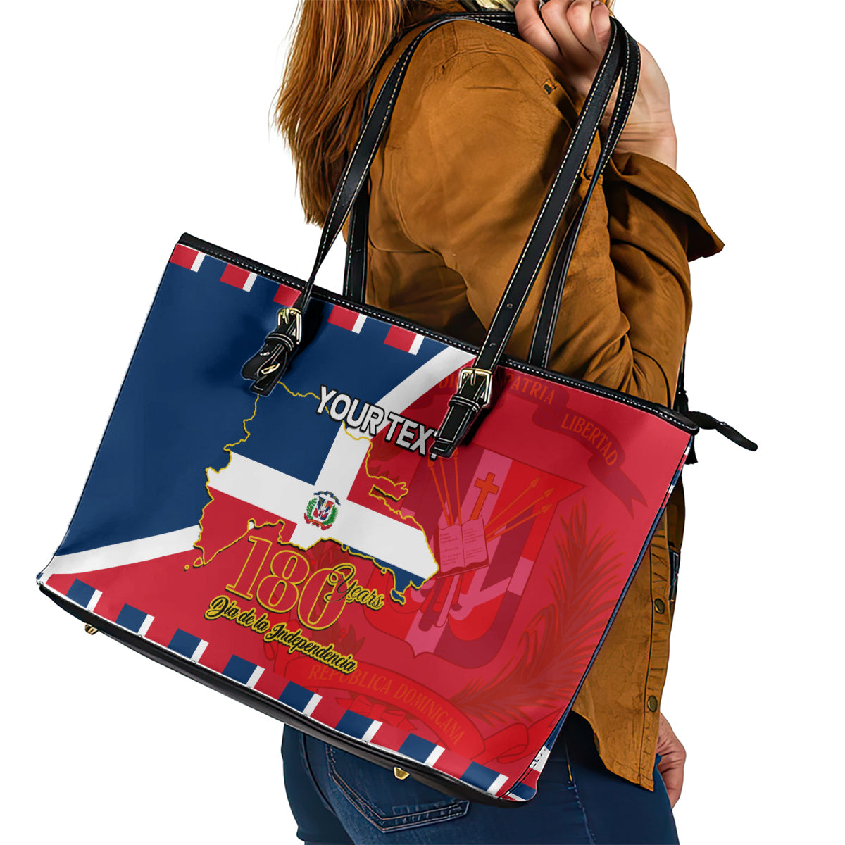 Dominican Republic 180th Years Independence Day Personalized Leather Tote Bag - Wonder Print Shop