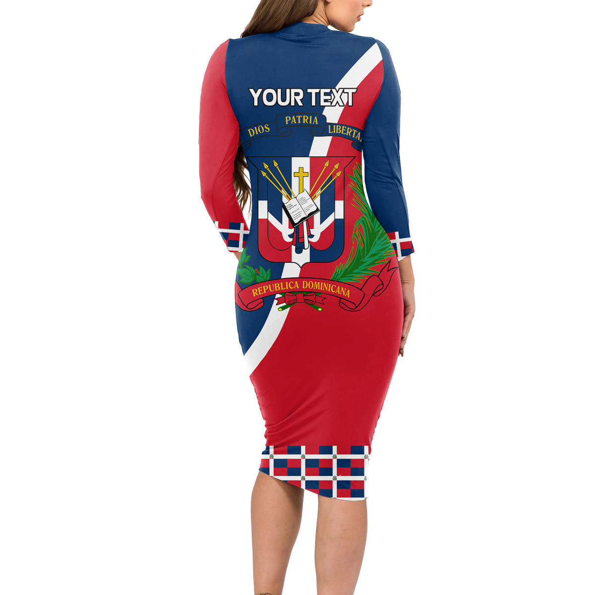 Dominican Republic 180th Years Independence Day Personalized Long Sleeve Bodycon Dress - Wonder Print Shop