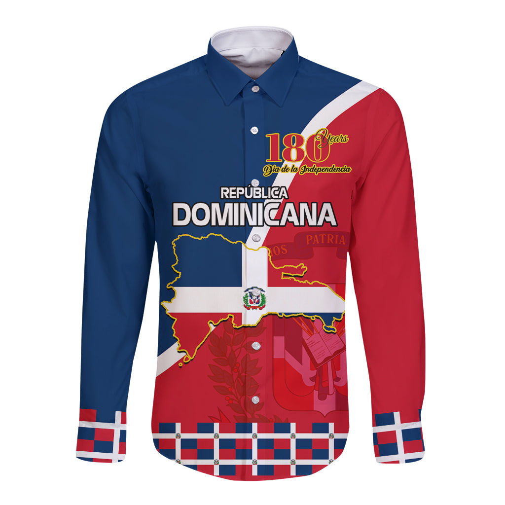 Dominican Republic 180th Years Independence Day Personalized Long Sleeve Button Shirt - Wonder Print Shop