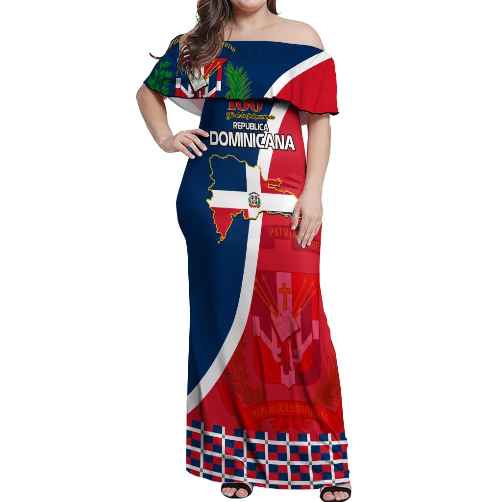Dominican Republic 180th Years Independence Day Personalized Off Shoulder Maxi Dress - Wonder Print Shop