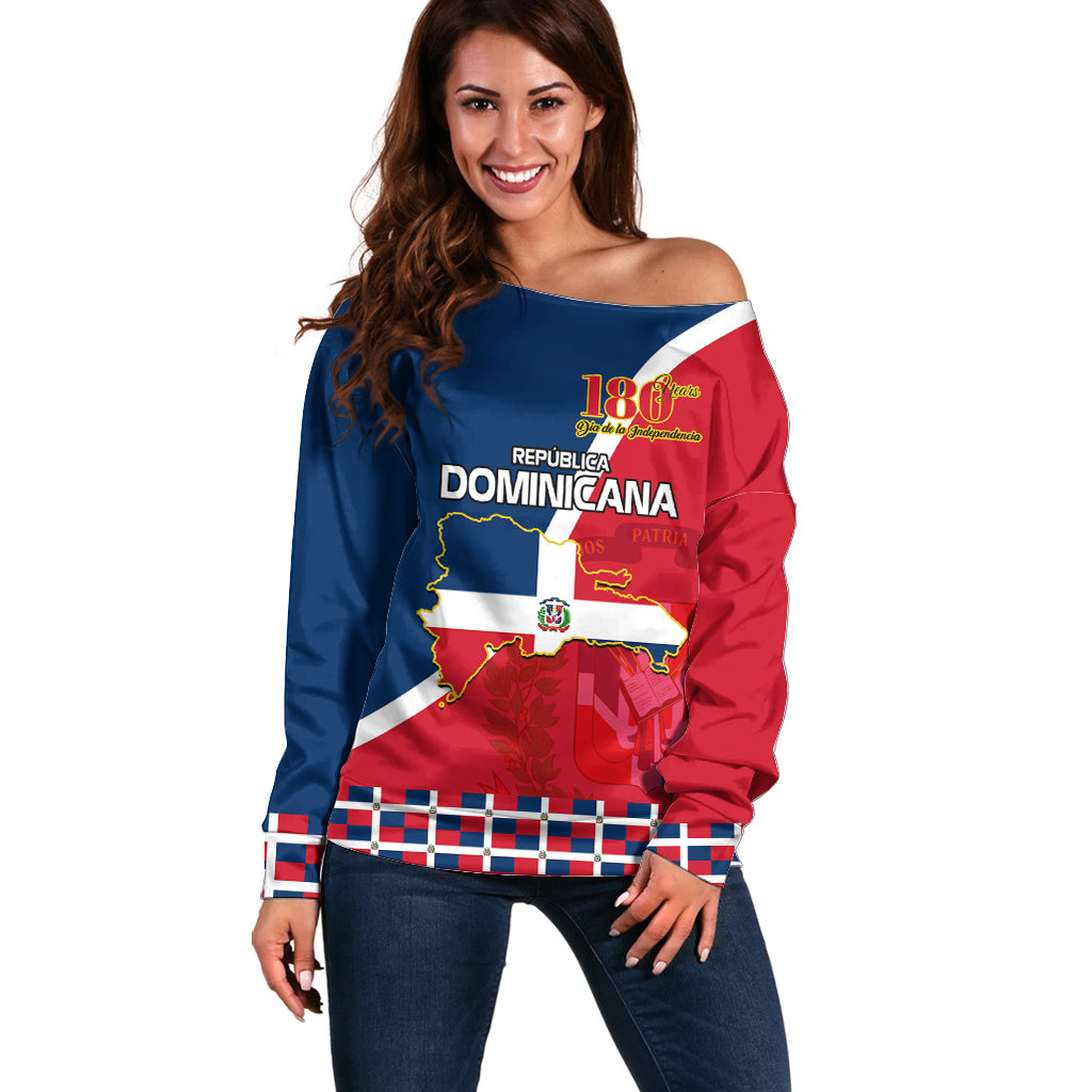 Dominican Republic 180th Years Independence Day Personalized Off Shoulder Sweater - Wonder Print Shop