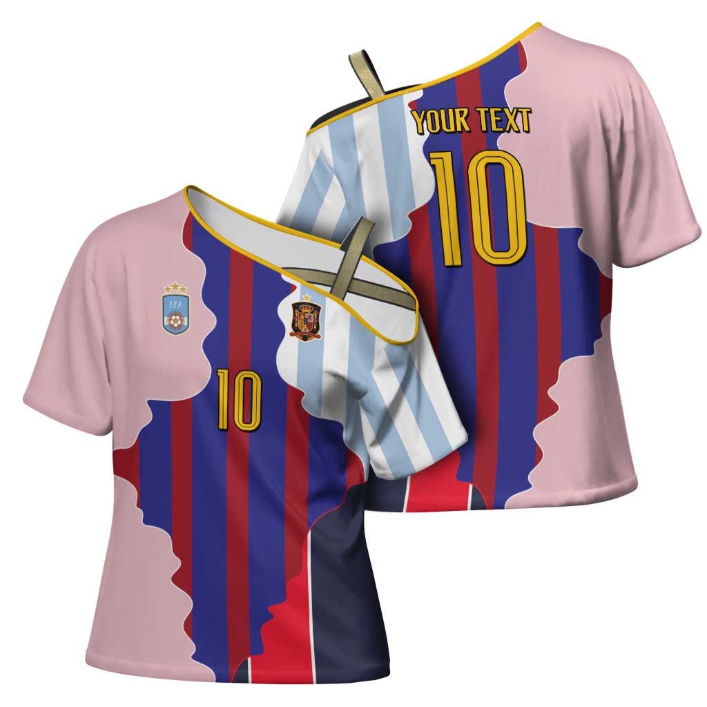 Custom Argentina and Spain Cross Shoulder Shirt Special Vintage Match Team Edition