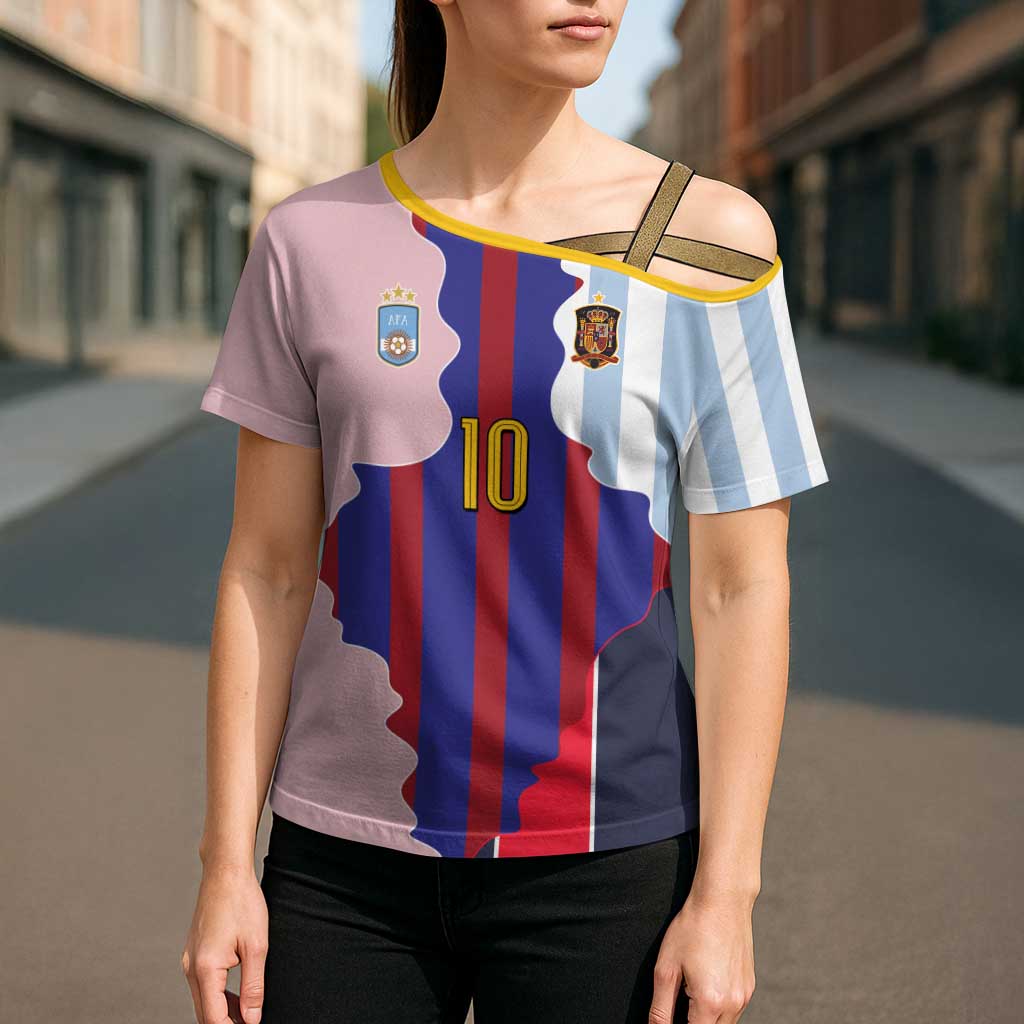 Custom Argentina and Spain Cross Shoulder Shirt Special Vintage Match Team Edition