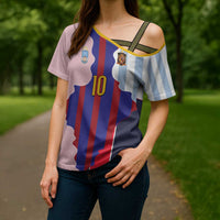 Custom Argentina and Spain Cross Shoulder Shirt Special Vintage Match Team Edition