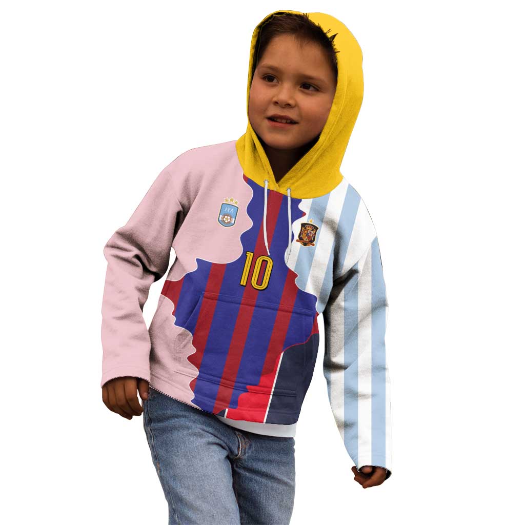 Custom Argentina and Spain Kid Hoodie Special Vintage Match Team Edition