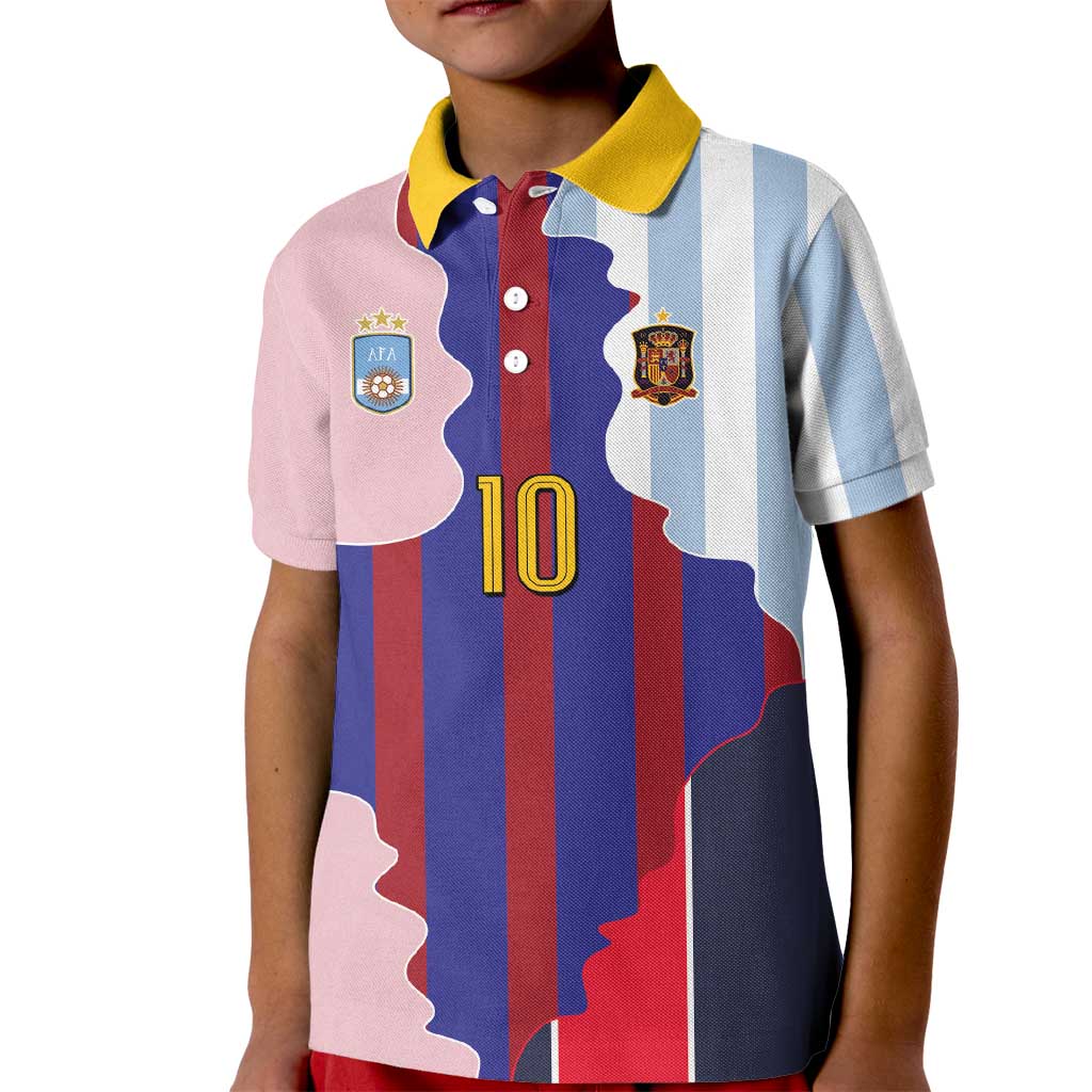 Custom Argentina and Spain Kid Polo Shirt Special Vintage Match Team Edition