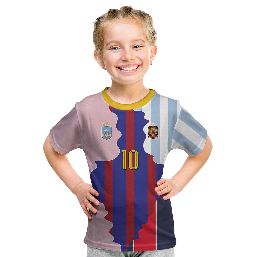 Custom Argentina and Spain Kid T Shirt Special Vintage Match Team Edition