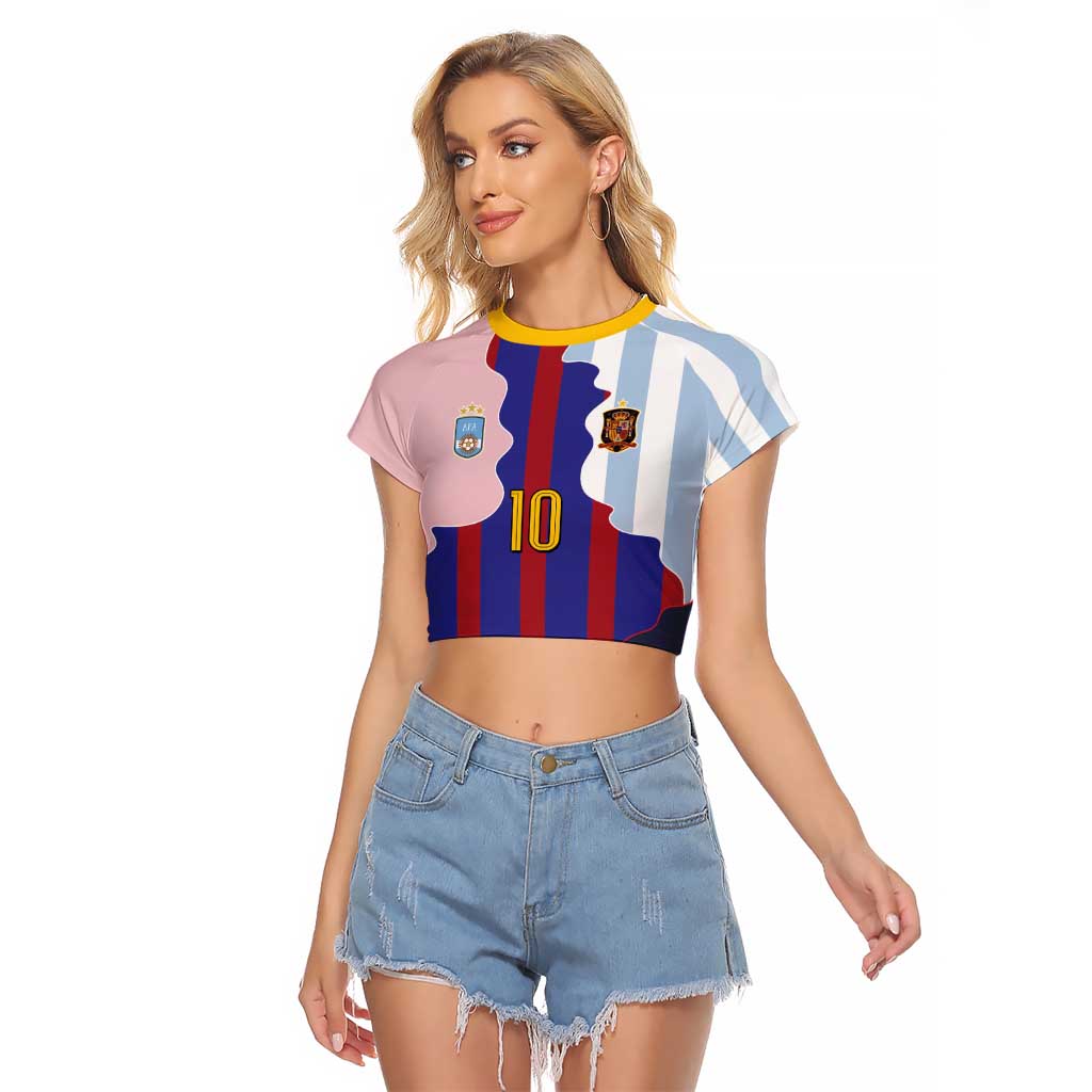 Custom Argentina and Spain Raglan Cropped T Shirt Special Vintage Match Team Edition