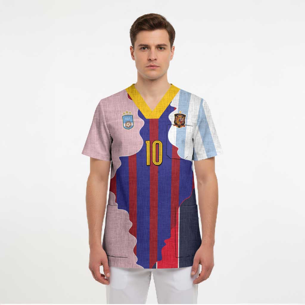 Custom Argentina and Spain Scrub Top Special Vintage Match Team Edition