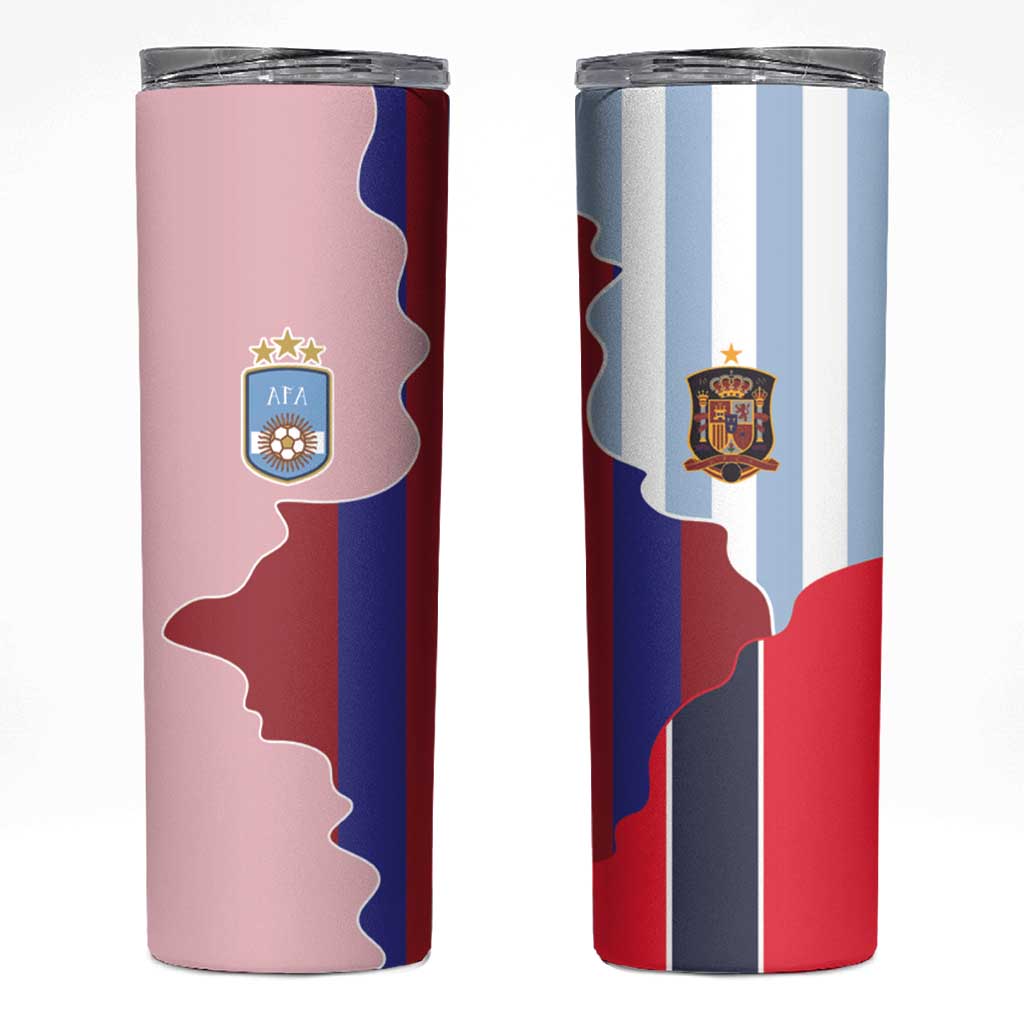 Custom Argentina and Spain Skinny Tumbler Special Vintage Match Team Edition