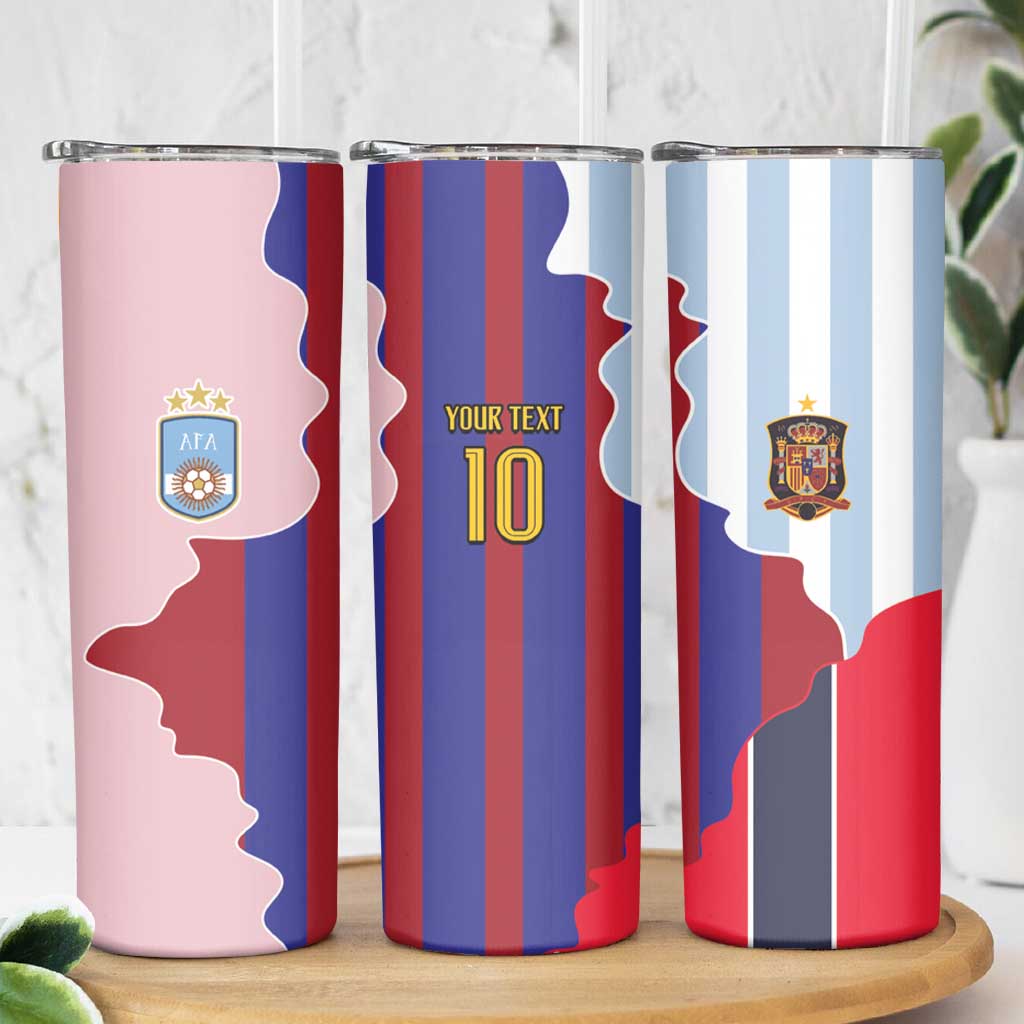 Custom Argentina and Spain Skinny Tumbler Special Vintage Match Team Edition