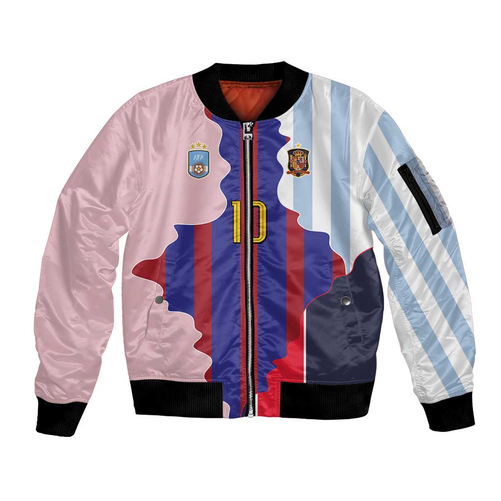 Custom Argentina and Spain Sleeve Zip Bomber Jacket Special Vintage Match Team Edition