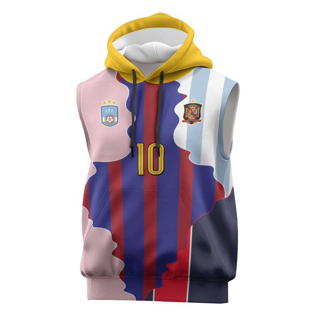 Custom Argentina and Spain Sleeveless Hoodie Special Vintage Match Team Edition