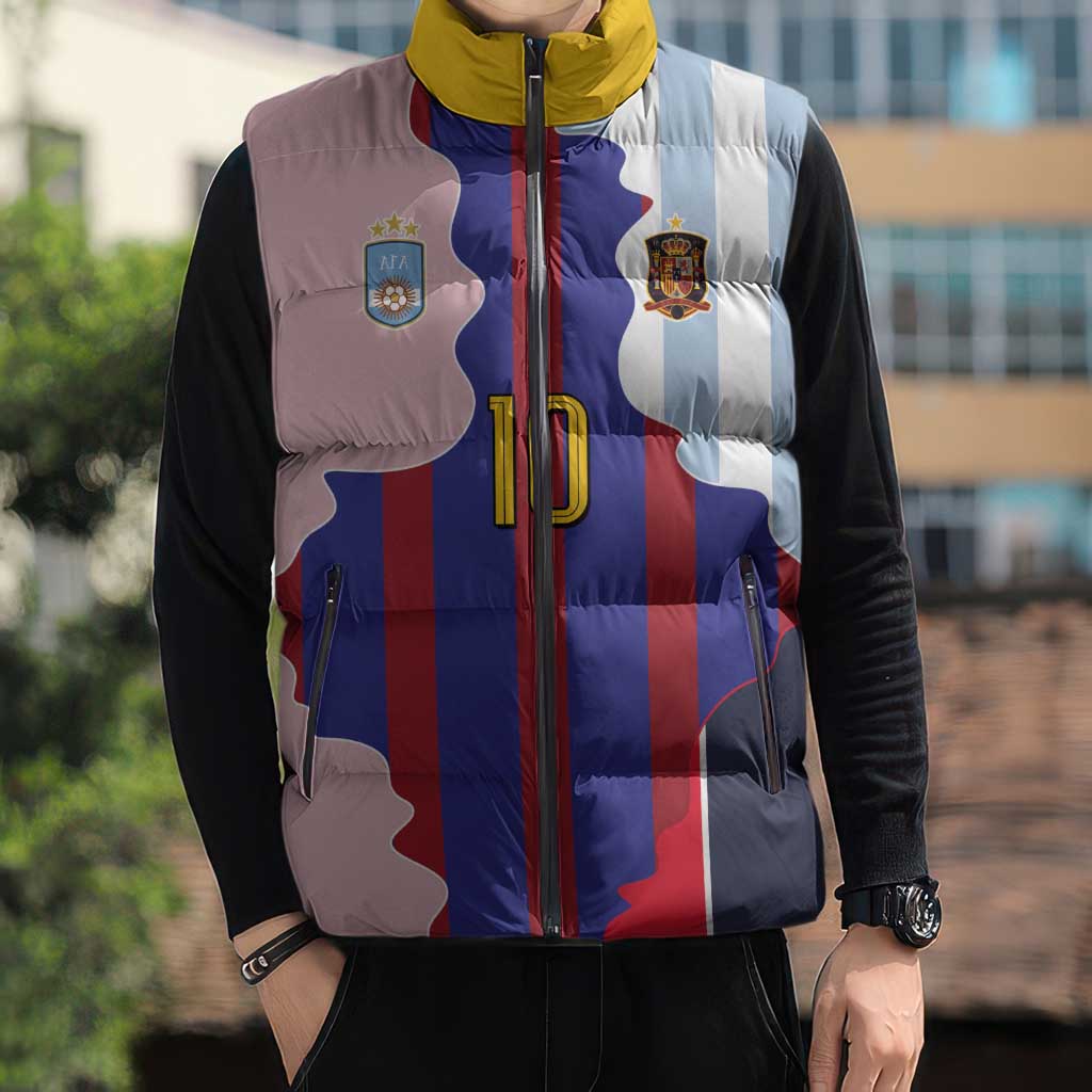 Custom Argentina and Spain Sleeveless Puffer Jacket Special Vintage Match Team Edition