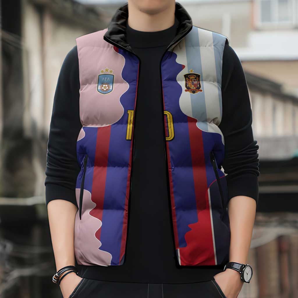 Custom Argentina and Spain Sleeveless Puffer Jacket Special Vintage Match Team Edition